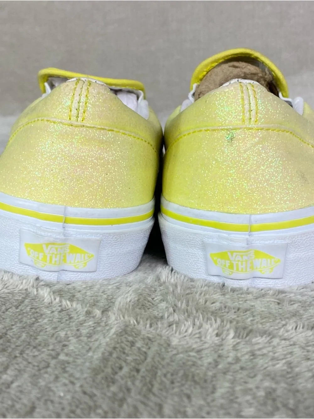 Vans Glitter Neon Slip On Sneaker Shoes Junior 5‎ Womens 6.5 Yellow White NEW